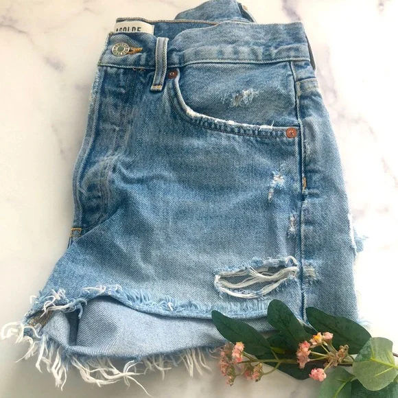 Agolde Parker Cut Off in Swapmeet Mid-Rise Button Fly Denim Shorts Size … - Picture 3 of 15